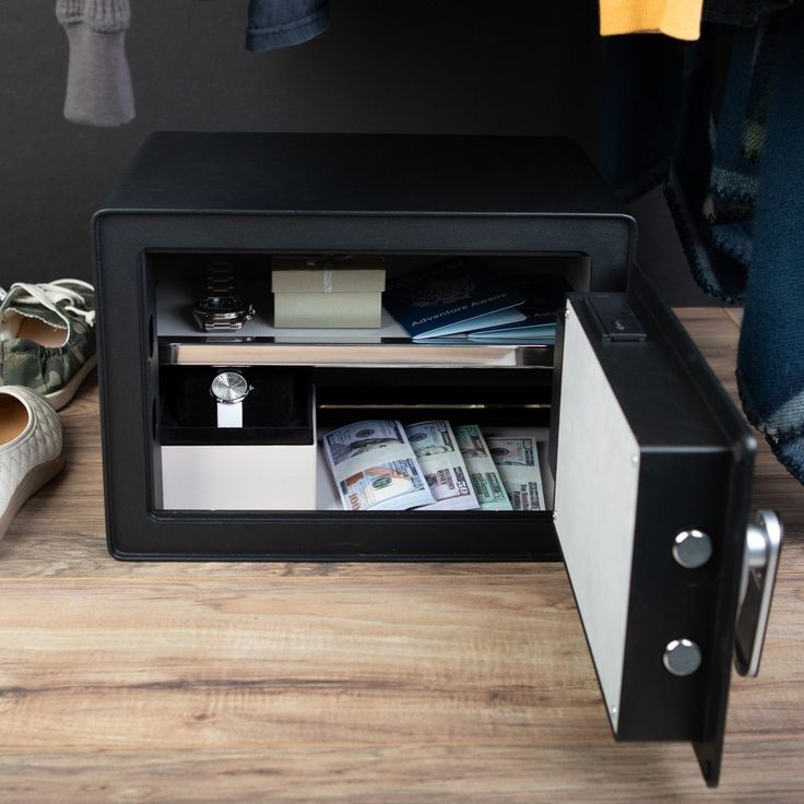 an inside of a home safe to show what to keep in a safe