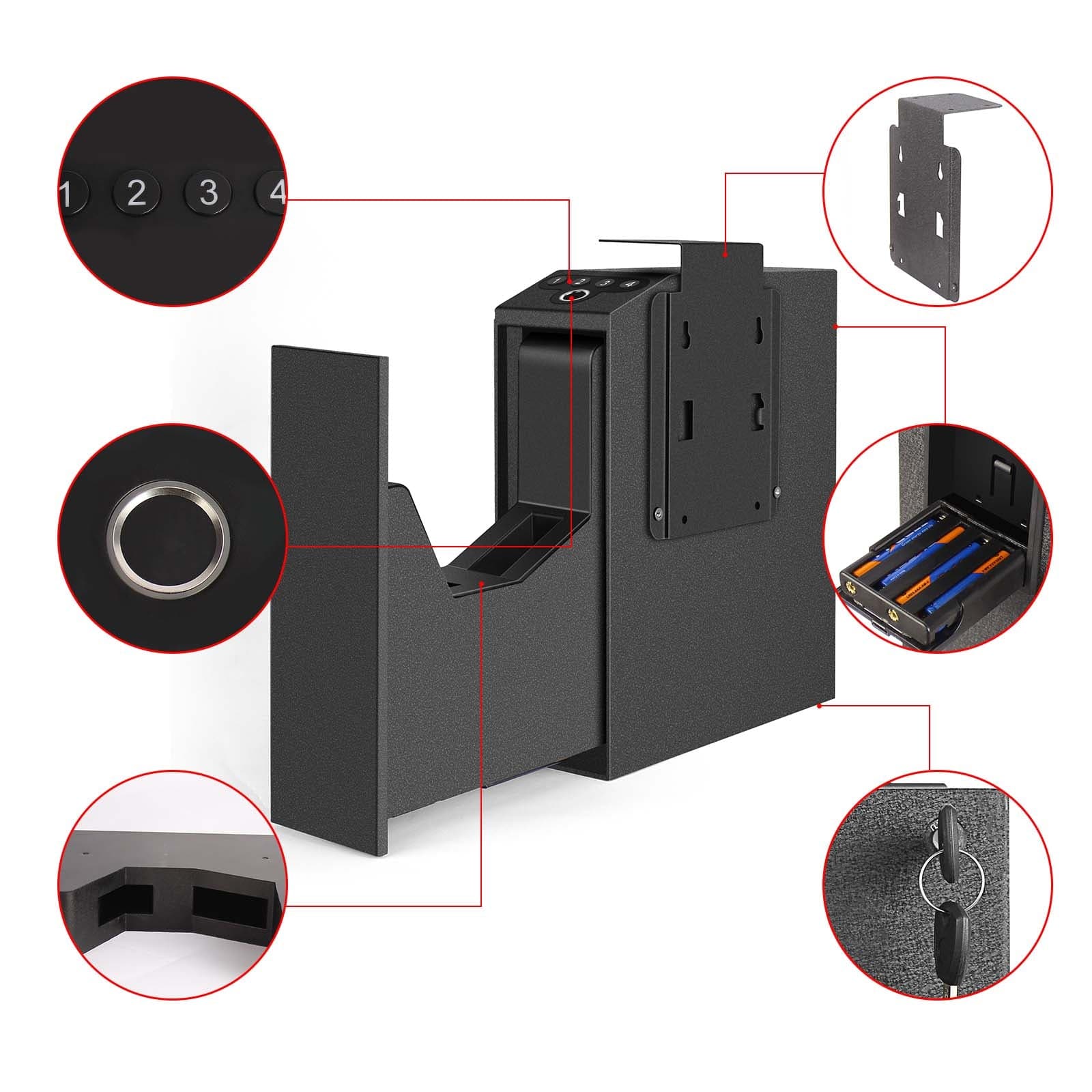 Biometric Slider Handgun Safe, Bedside Gun Safe for Quick Access - LAPS005