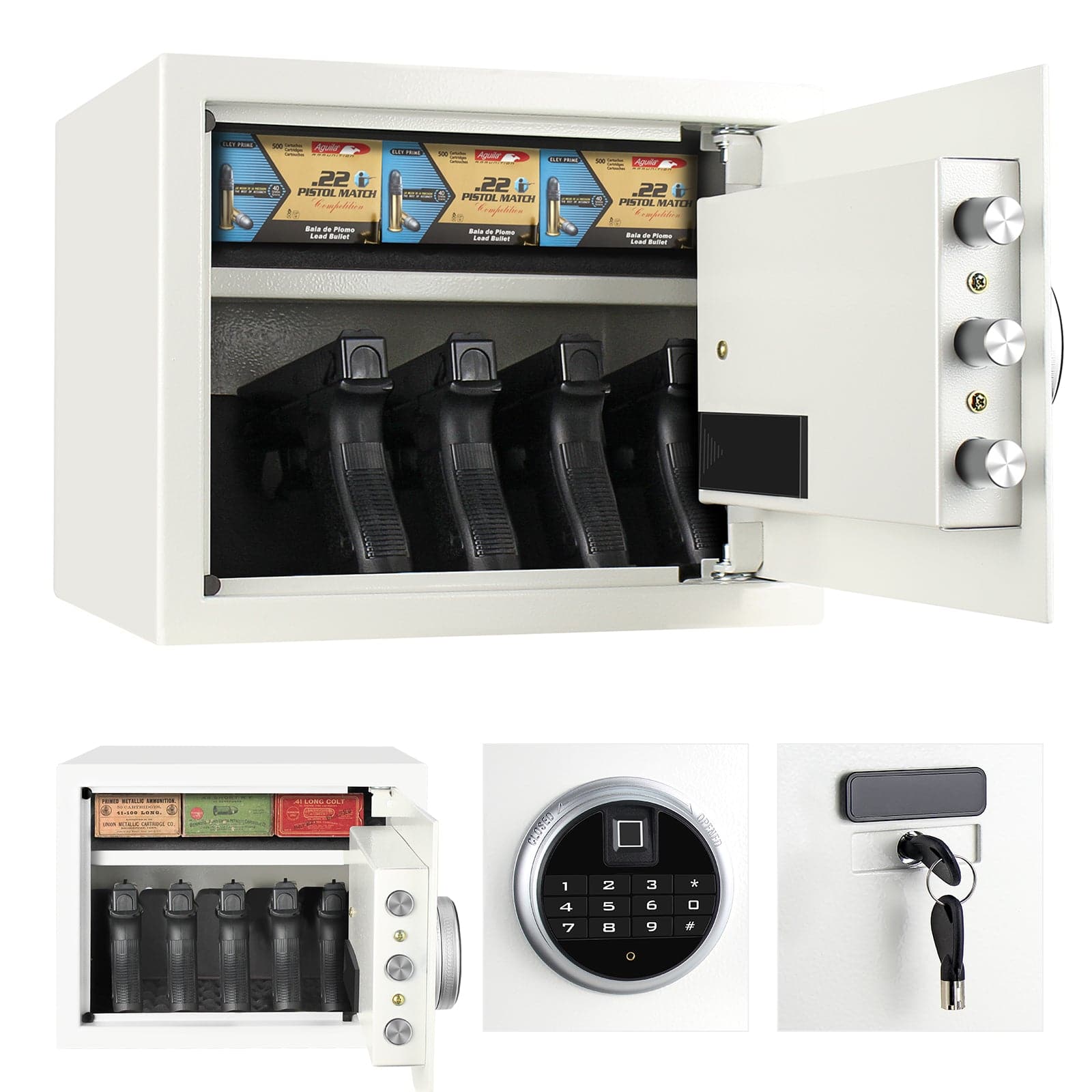 Security Biometric Safe Box - 13.75 x 11.75 x 11 Inches - White - LACS008