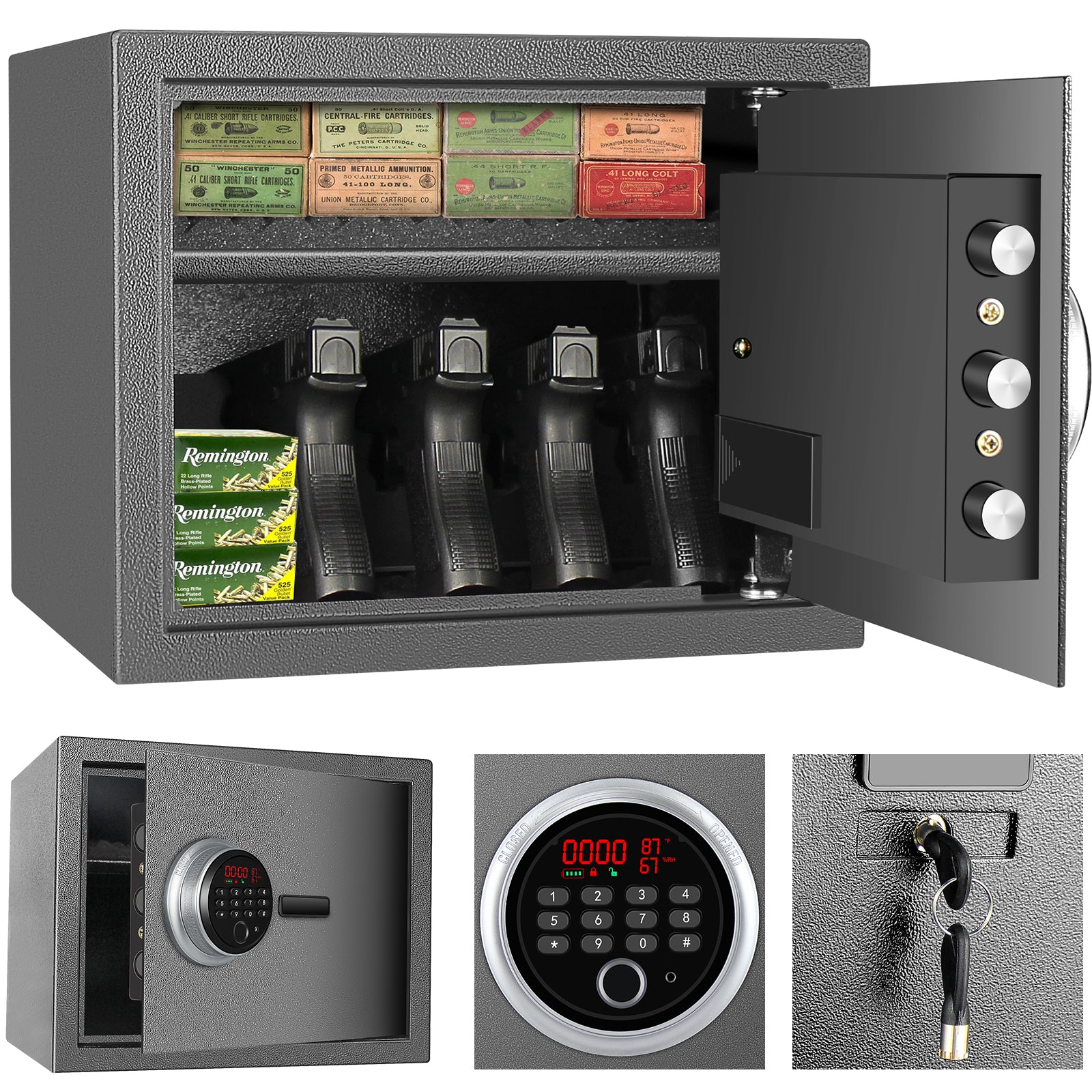 Security Biometric Safe Box - 13.75 x 11.75 x 11 Inches - Black - LACS007