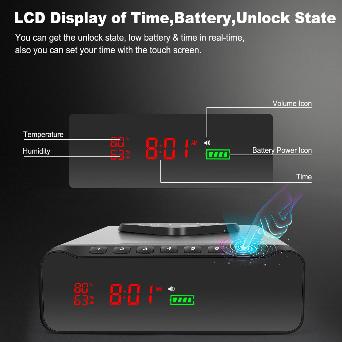 New! Biometric Drawer Handgun Safe, LCD Display with Time, Temp, Humidity, Wireless Charging - LADS005