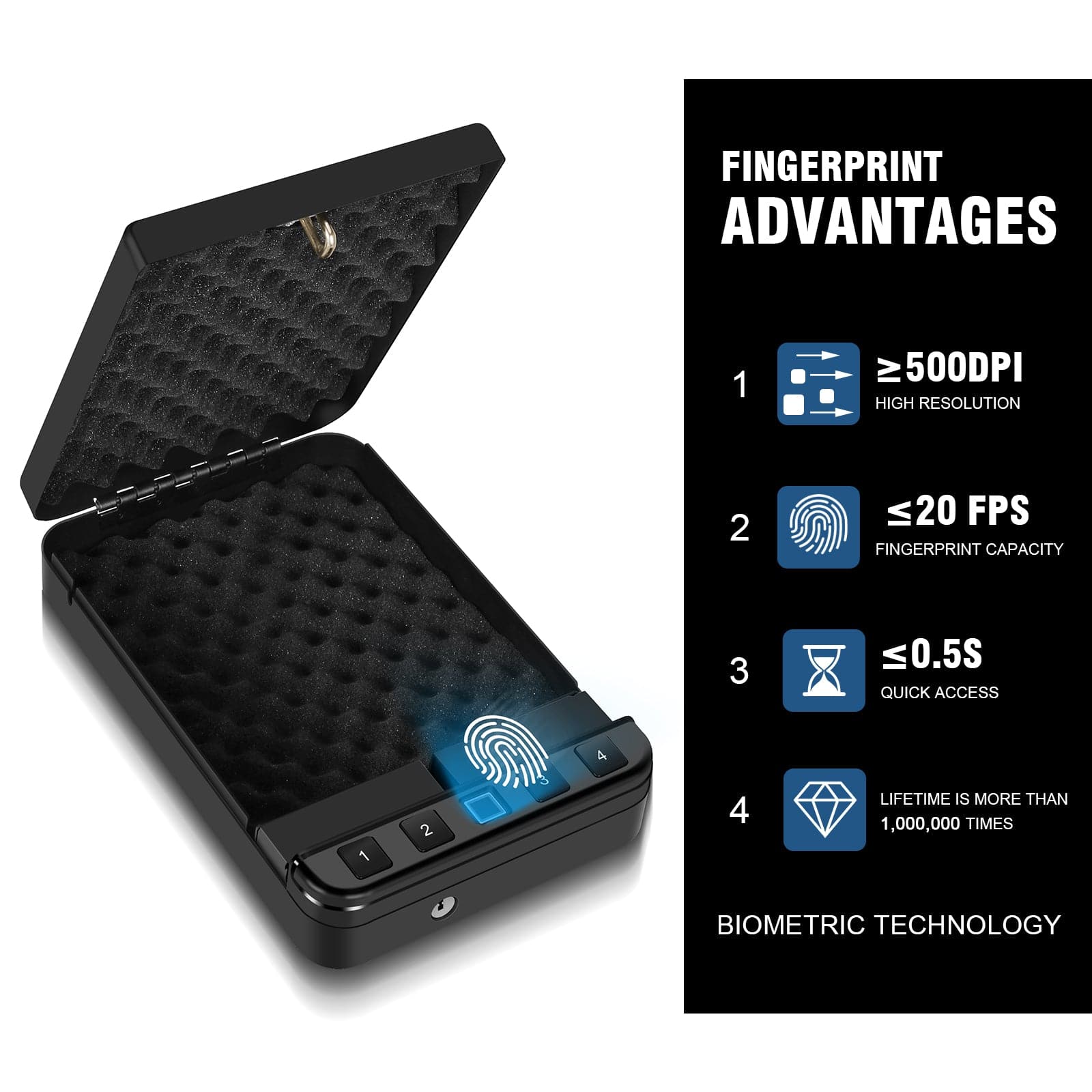 Biometric Handgun Case for Home/Car/Travel - LAPS003