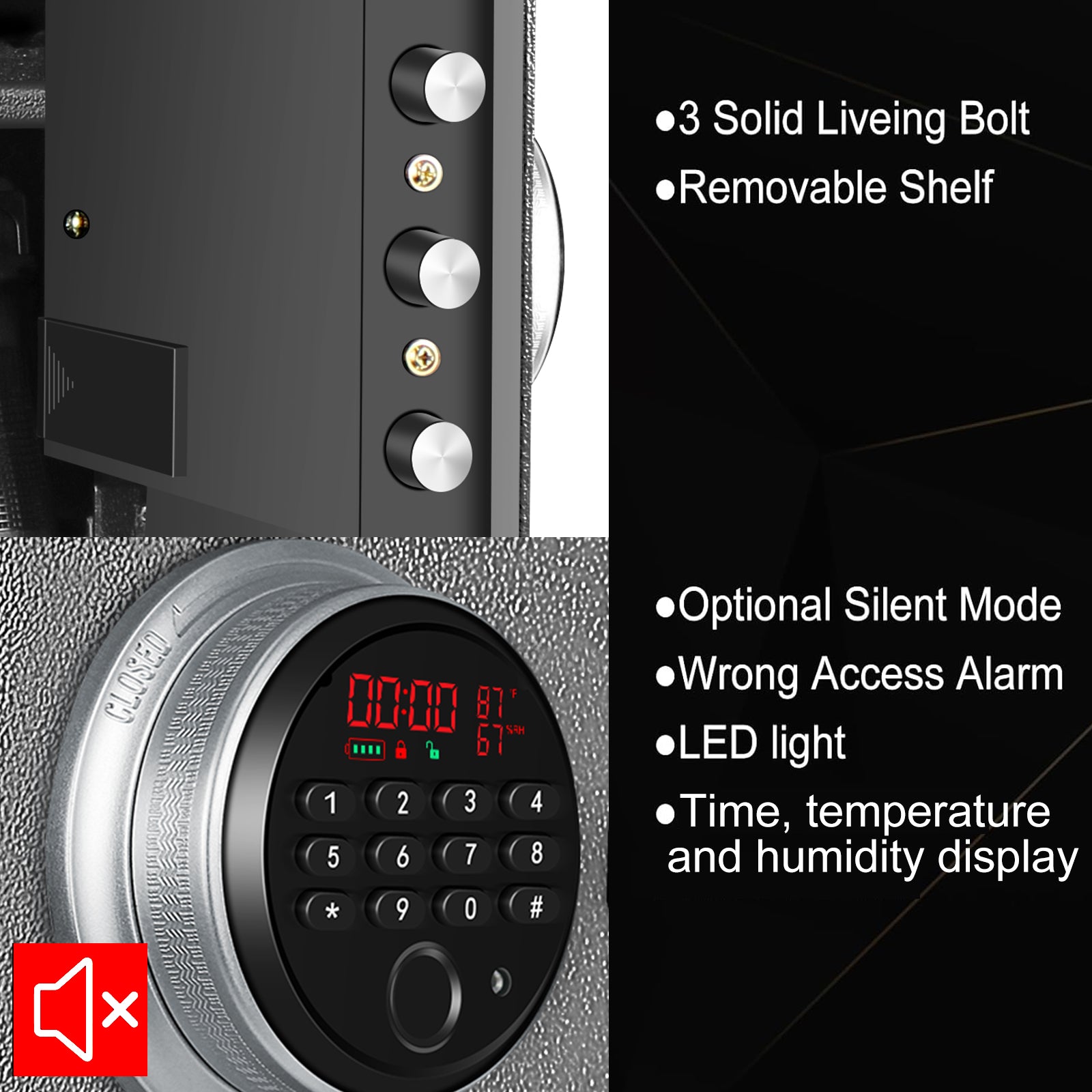 Security Biometric Safe Box - 13.75 x 11.75 x 11 Inches - Black - LACS007