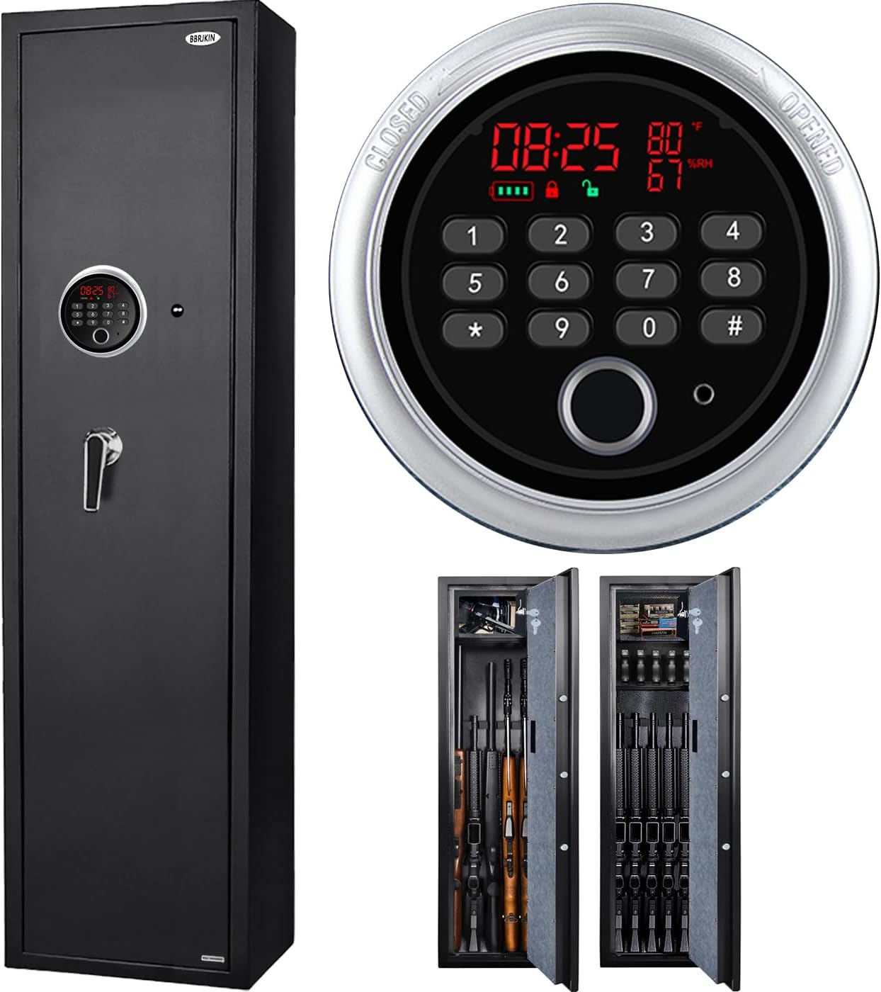 Biometric Rifle Safe with Time Temperature Humidity Display, 5 Long Gun Safe - LARS006