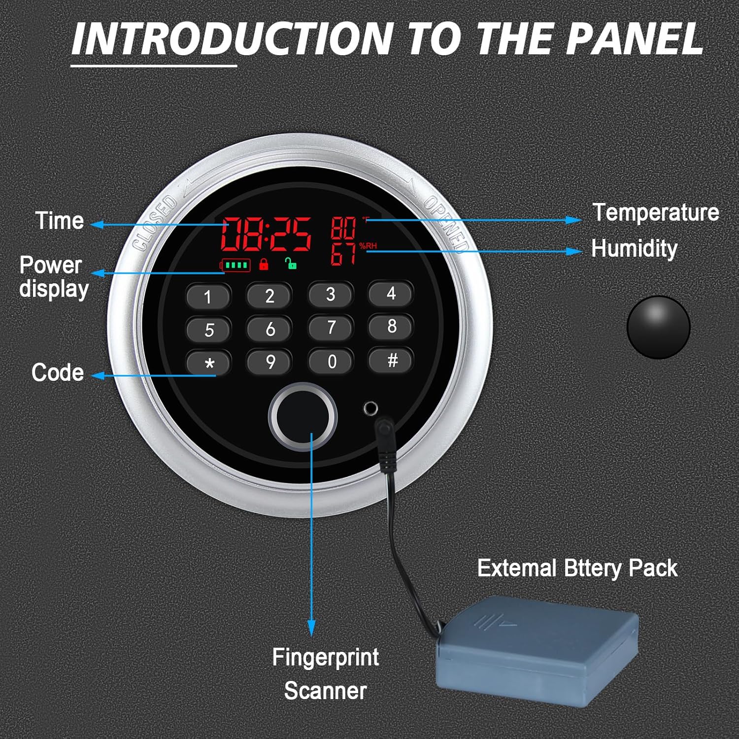 Biometric Rifle Safe with Time Temperature Humidity Display, 5 Long Gun Safe - LARS006