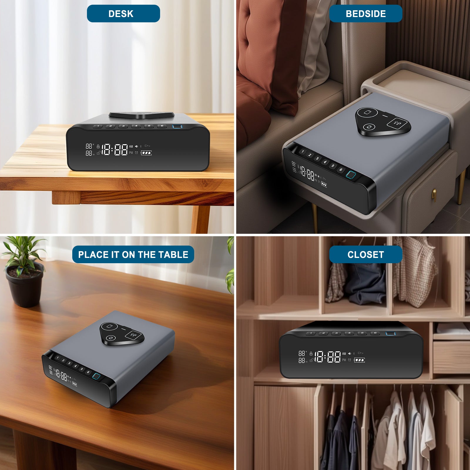 New Arrivals! Biometric Drawer Handgun Safe, LCD Display with Time, Temp, Humidity, Wireless Charging - LADS005