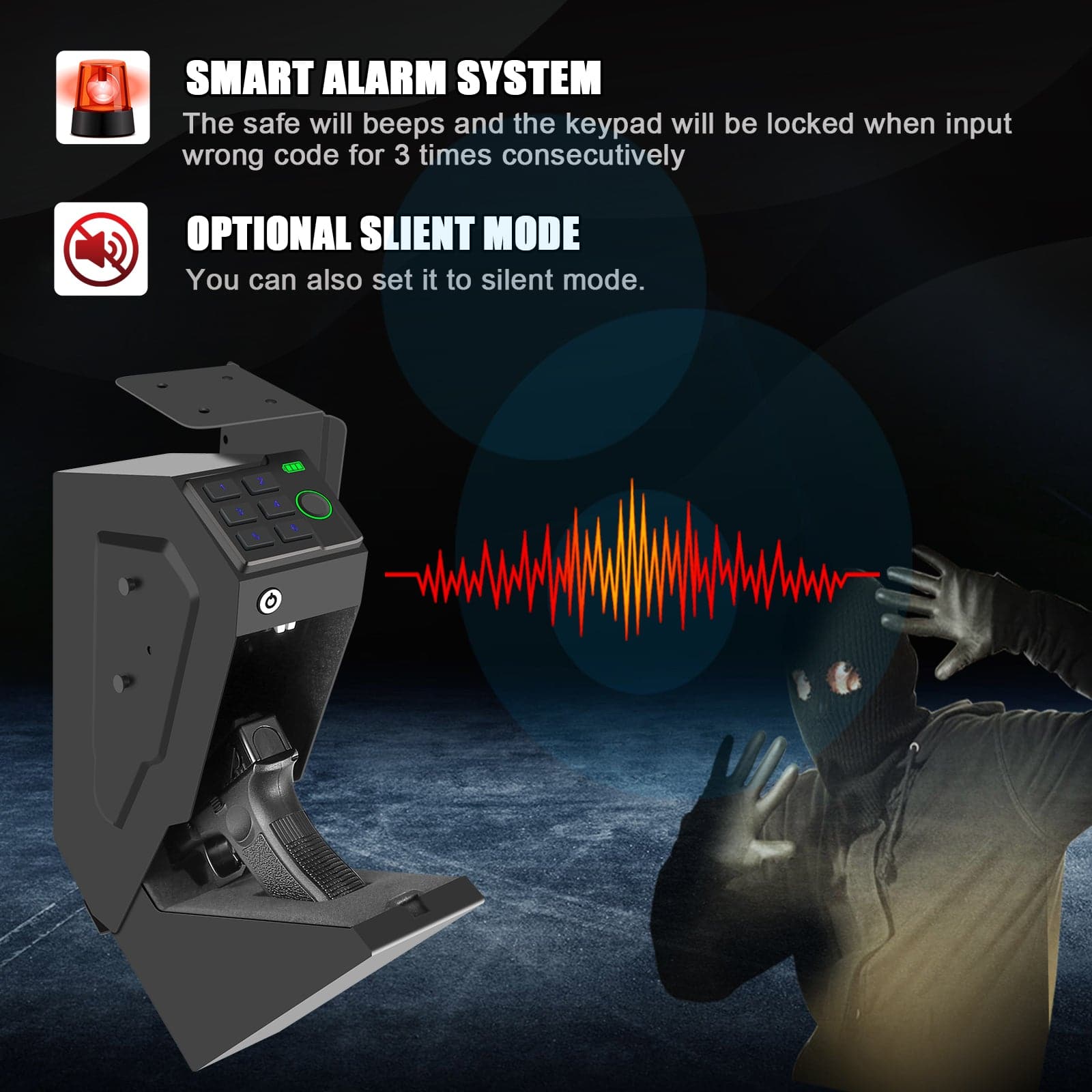 Biometric Nightstand Handgun Safe, Hidden Gun Safe for Pistol - LAPS007