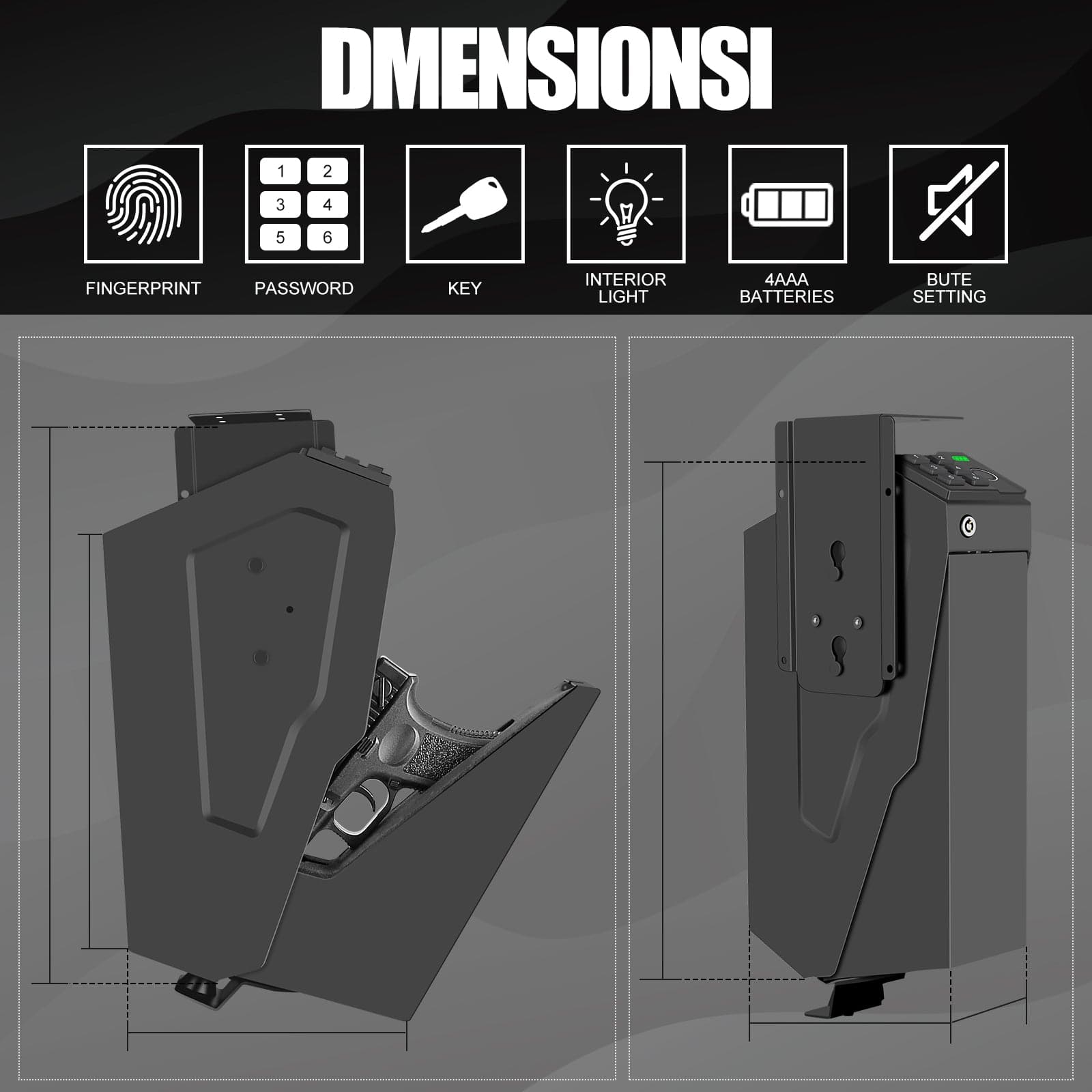 Biometric Nightstand Handgun Safe, Hidden Gun Safe for Pistol - LAPS007