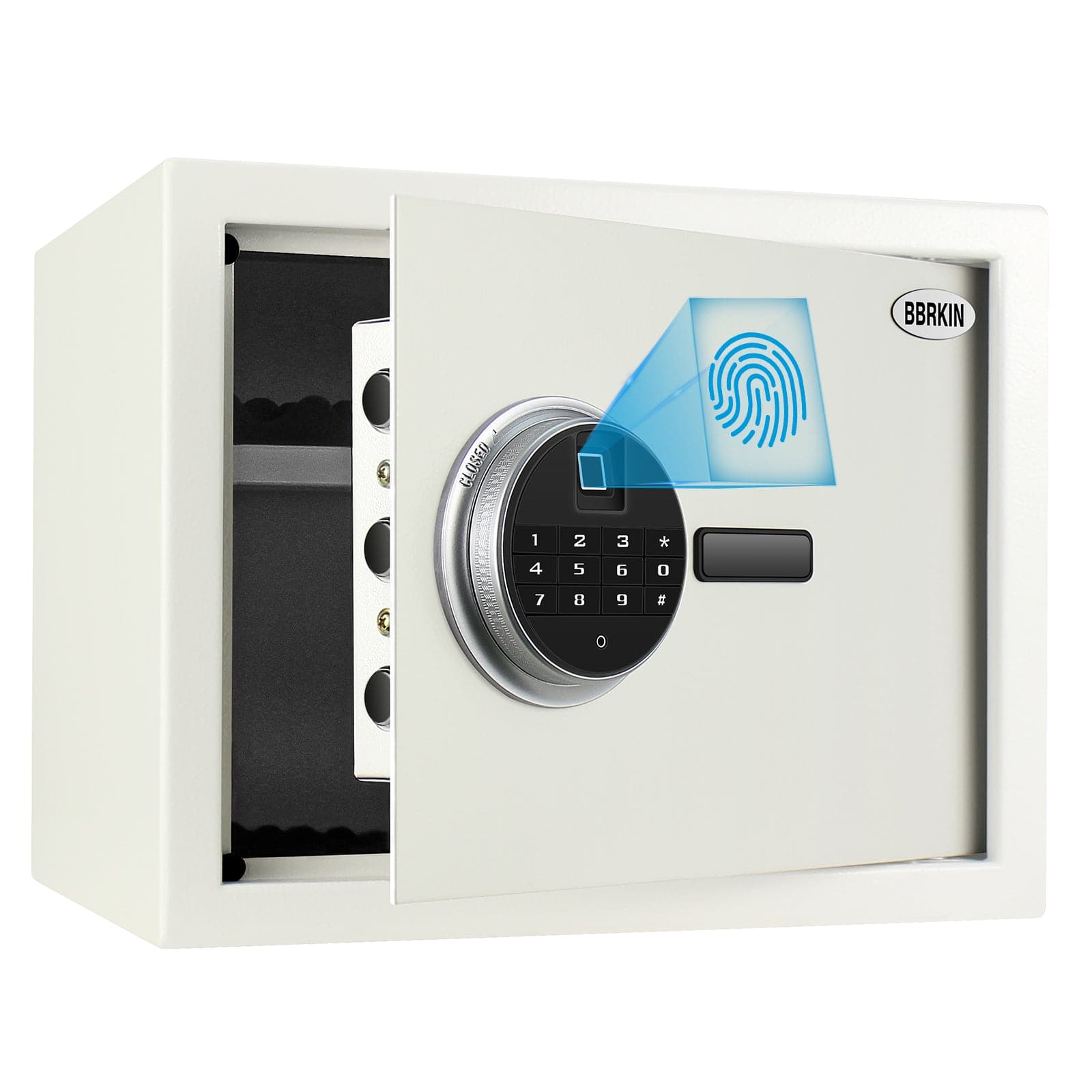 Security Biometric Safe Box - 13.75 x 11.75 x 11 Inches - White - LACS008