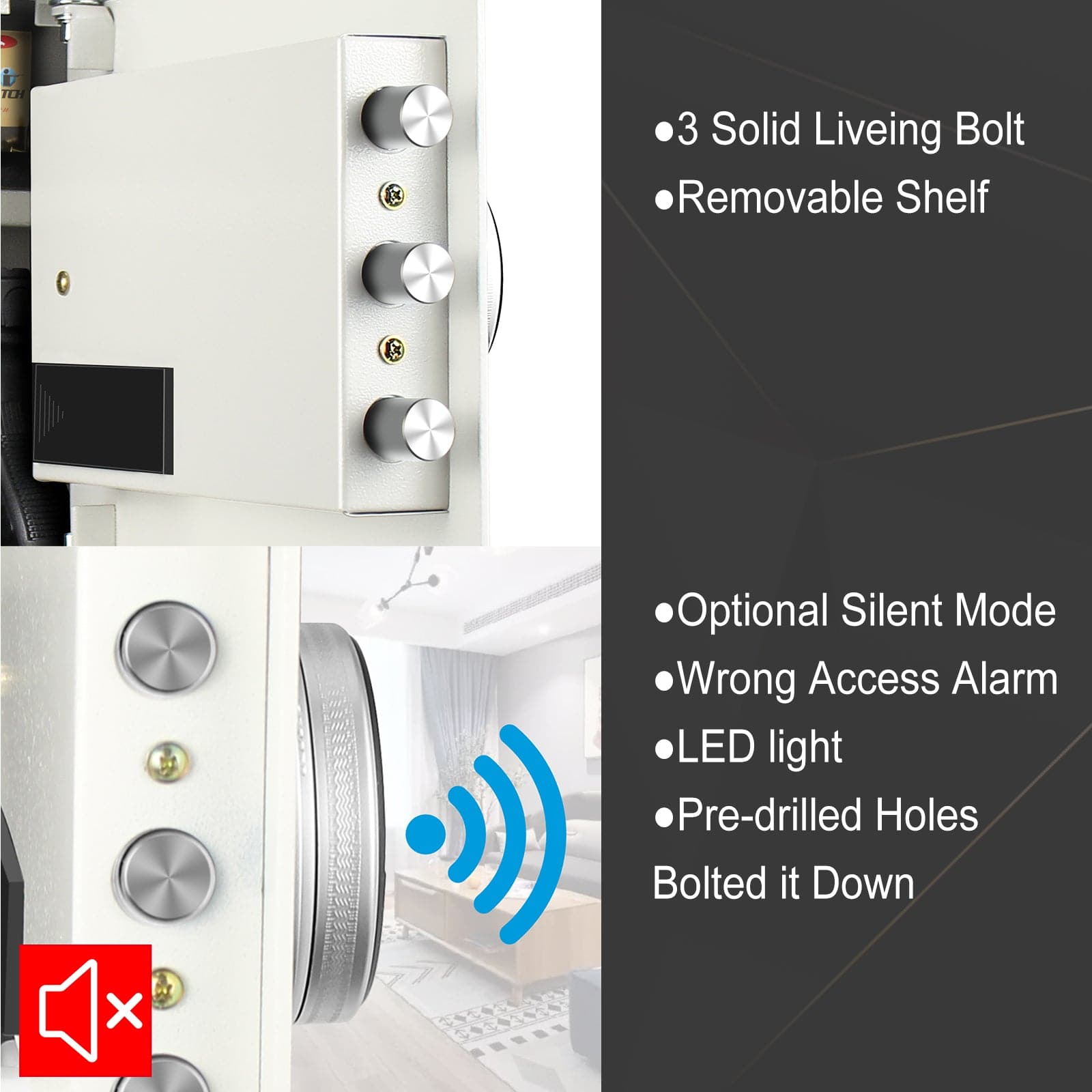 Security Biometric Safe Box - 13.75 x 11.75 x 11 Inches - White - LACS008