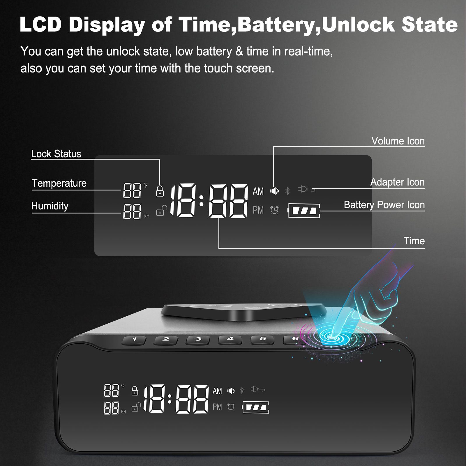 Biometric Drawer Handgun Safe, LCD Display with Time, Temp, Humidity, Wireless Charging - LADS005