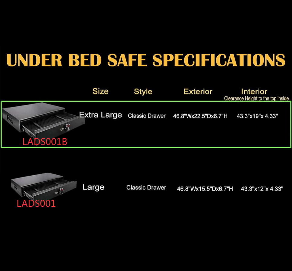 Large Under Bed Gun Safe, Drawer Safe for Home and Vehicle  - LADS001B