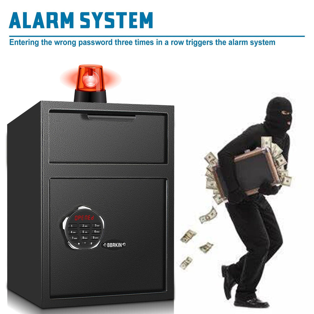 Depository Drop Safe, Deposit Cash Lock With Electronic Keypad Combination & Key Backup, With Metal Hardwheel, Digital Screen & 5 Reinforced Lockbolt