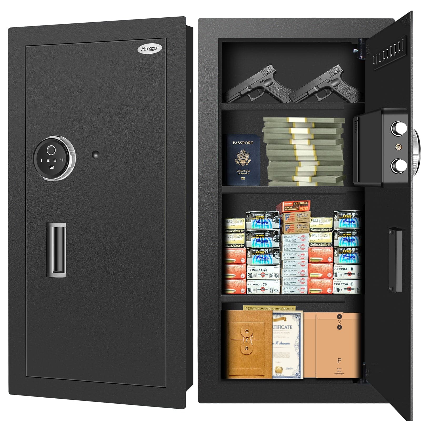 Biometric Wall Gun Safe, Medium Size